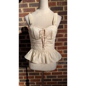 ULLA JOHNSON Orla Corset Top- Lace Up Peplum Bustier-Ivory White- NWT Sz 4